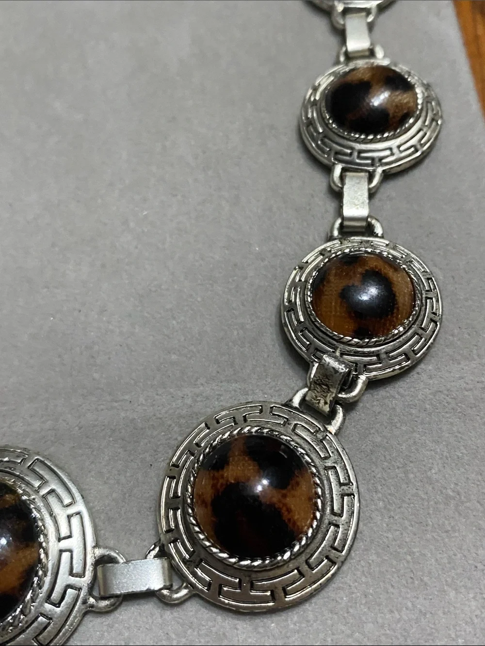 Southwest Leopard Print Cabochon Silver-Tone Necklace